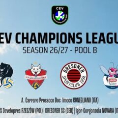 SORTEGGI CEV CHAMPIONS LEAGUE: PER LE PANTERE DERBY NEL GIRONE, C’E’ NOVARA OLTRE ALLA CLASSICA CON RESOVIA (POL) E LE TEDESCHE DI DRESDA.