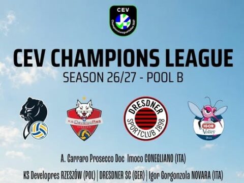 SORTEGGI CEV CHAMPIONS LEAGUE: PER LE PANTERE DERBY NEL GIRONE, C’E’ NOVARA OLTRE ALLA CLASSICA CON RESOVIA (POL) E LE TEDESCHE DI DRESDA.