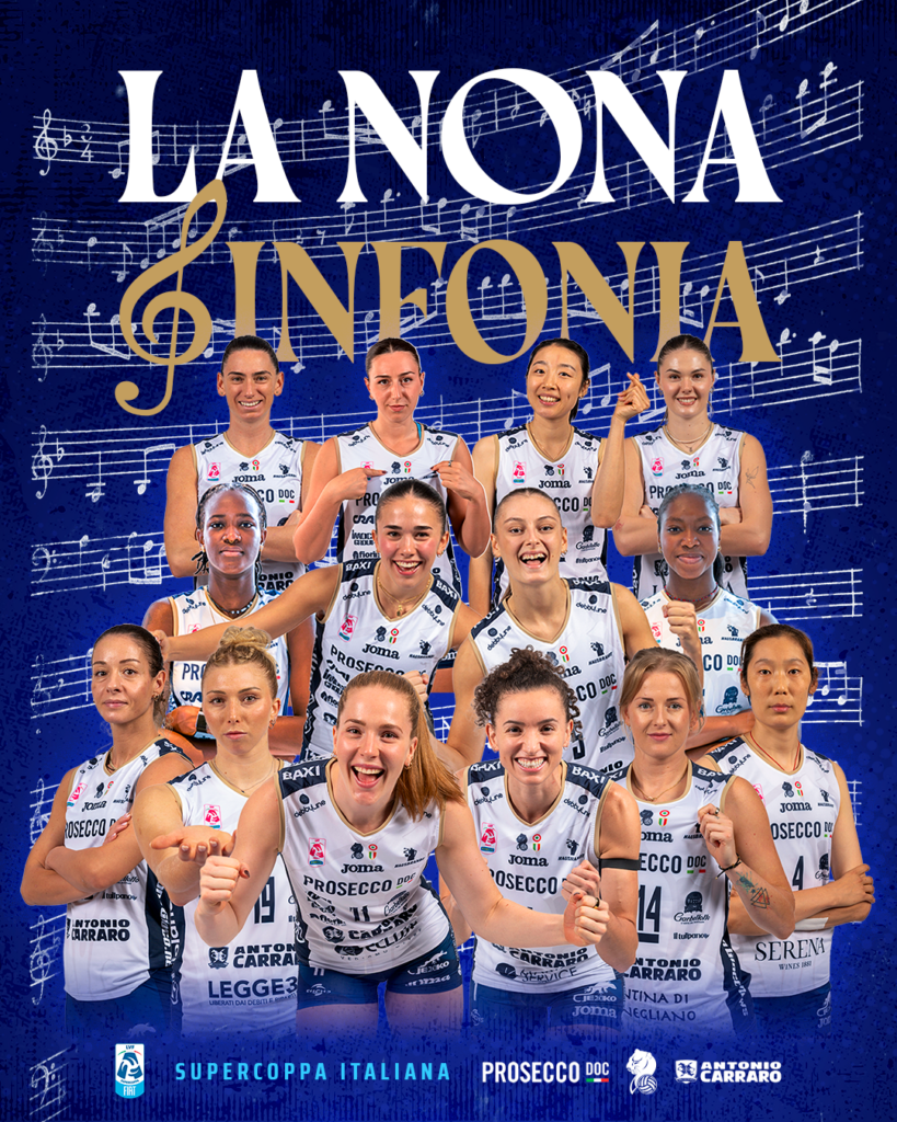 NONA SINFONIA EM BARI! PROSECCO DOC A. CARRARO IMOCO VOLLEY VENCE A SUPERCOPA 2026